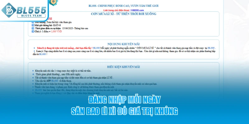 Đăng nhập mỗi ngày để nhận lì xì siêu khủng
